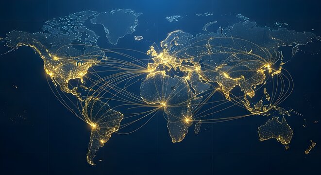 Global Connections: Dynamic world map showcasing international trade and networks