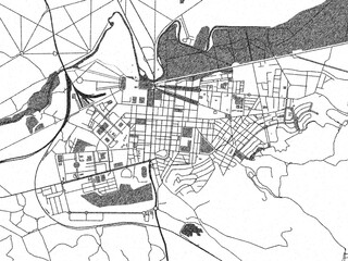 Naklejka premium Hand-drawn black and white city map of Aranjuez, Spain, ready for wall art or editorial projects.