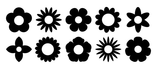 Vector flower icon set. Simple flowers silhouette collection in flat style.