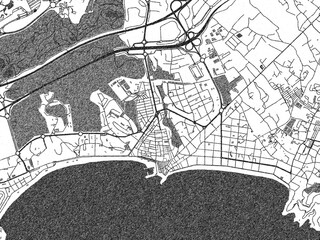 City map illustration of Benidorm, Spain, rendered in black and white sketch style.