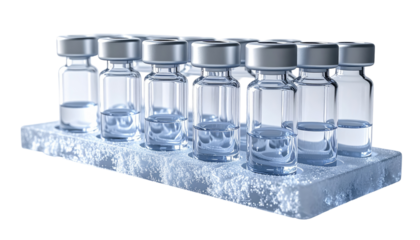 Vial rack holding multiple vials on ice