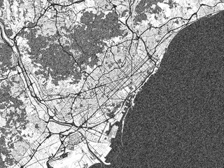 Fototapeta premium Decorative monochrome illustration of Barcelona Metropolis, Spain, showing its detailed grid.