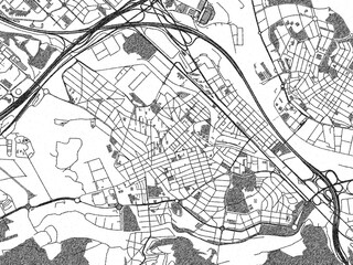 Naklejka premium Stylized decorative city map of Cerdanyola del Valles, Spain, hand-drawn in black and white.