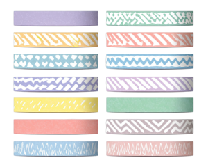 Pastel-colored patterned ribbon strips