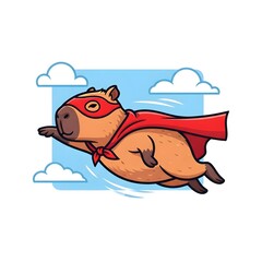 Superhero capybara soaring through the sky ready to save the day with power