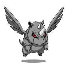 Dynamic cartoon rhino with wings soaring, ready for adventure and action