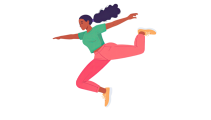 A female figure in mid-air dance pose