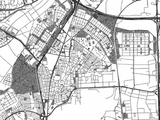 Obraz premium Detailed artistic sketch map of Getafe, Spain, in monochrome black and white.