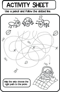 Hoja de actividades divertidas de laberinto de hormigas, perfecta para que los ni&ntilde;os aprendan habilidades de resoluci&oacute;n de problemas y pensamiento visual.