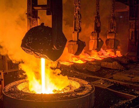 Molten metal pouring from furnace