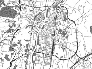 Fototapeta premium Black and white illustrated map of Granollers, Spain, with streets, rivers, and neighborhoods.