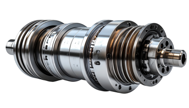 Close-up of a complex industrial machine part