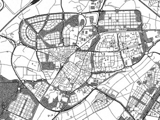 Decorative black and white map of Leganes, Spain, rendered in sketch-like style.