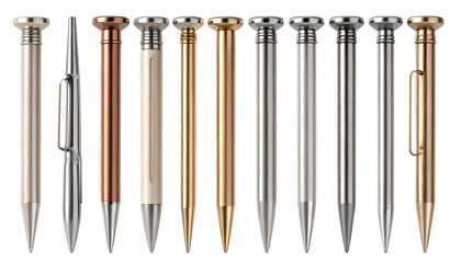 Row of metallic pens in various colors