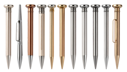 Row of metallic pens in various colors