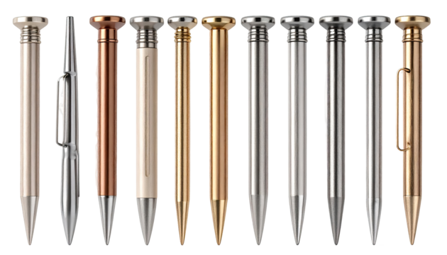 Row of metallic pens in various colors