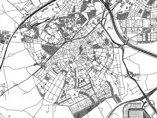 Naklejka premium Black and white cartographic illustration of Mostoles, Spain, in hand-drawn sketch form.