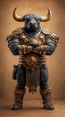 Powerful Minotaur Warrior In Ornate Golden Armor