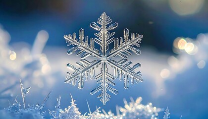 Detailed close-up of a snowflake