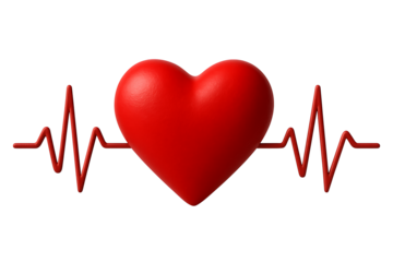 Heartbeat signal with heart isolated on transparent background