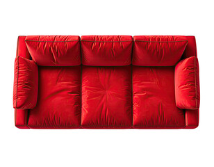 Top-down view of a red velvet couch