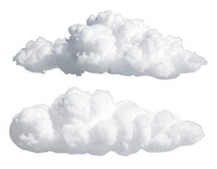 Two puffy white clouds against a black background