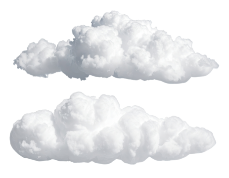 Two puffy white clouds against a black background
