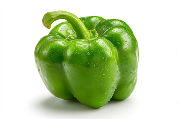 Vibrant green bell pepper with water droplets, perfect for healthy eating, culinary projects, and fresh food concepts