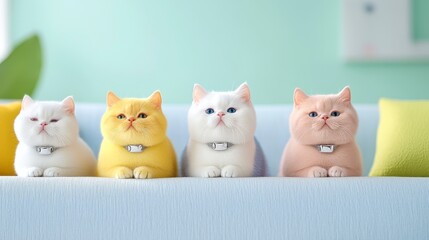 Adorable Pastel Cats Sitting on a Couch