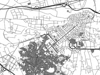 Black and white cartographic illustration of Torrent, Spain, in hand-drawn sketch form.