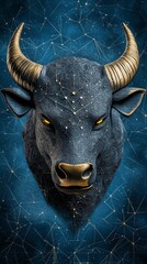 Majestic Bull Head Against A Starry Night Sky