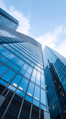 Obraz premium Modern glass skyscrapers against blue sky. 