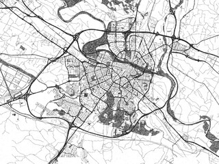 Obraz premium Illustrated map of Zaragoza, Spain, in black and white hand-drawn digital style.