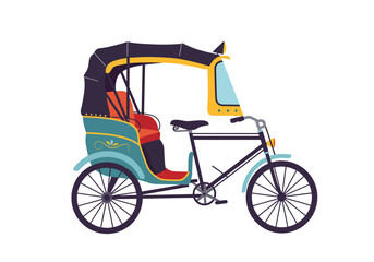 Bicycle rickshaw blue black yellow with seats