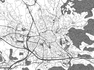 Urban black and white map of Aix-en-Provence, France, designed in a sketch style for prints.
