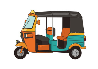 Fototapeta premium Colorful motorized threewheeled vehicle shaded black top visible seats bright paint