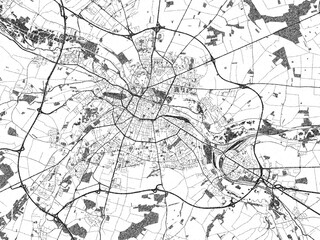 Monochrome hand-drawn map of Amiens, France, ideal for decorative and editorial use.