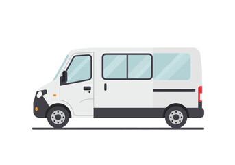 White van with windows and sliding door on a flat plane © G Factory