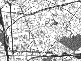 Naklejka premium Hand-drawn black and white city map of Aubervilliers, France, ready for wall art or editorial projects.