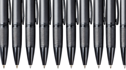 Vibrant collection of colorful pens on a sleek black background, creative writing tool