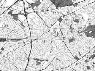 Poster-ready black and white illustration map of Aulnay-sous-Bois, France, detailed and artistic.