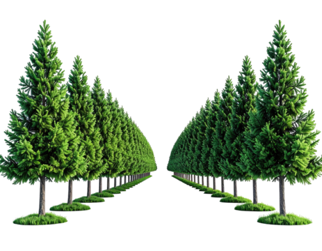 A symmetrical avenue of evergreen trees