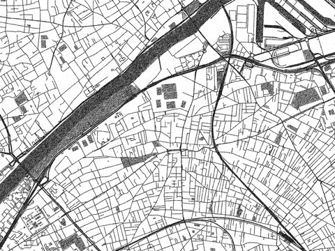 Poster-style sketch map of Colombes, France, designed in artistic monochrome.