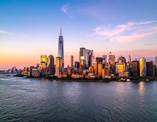 Naklejka premium City skyline at sunset