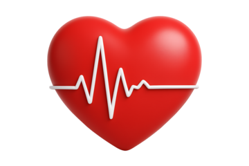 Red heart pulse and heartbeat on heart isolated on transparent background