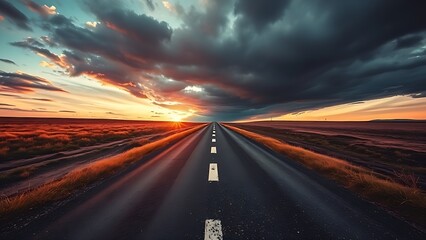 A dramatic split in the road under a moody sky, symbolizing life's pivotal choices.