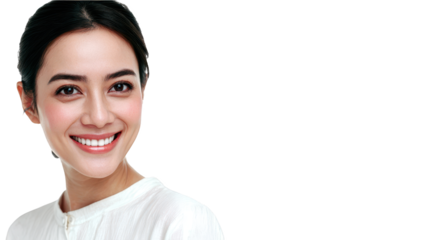 Radiant woman with a genuine smile, captivating portrait of happiness and joy smiling