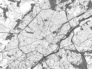 Urban black and white map of Limoges, France, designed in a sketch style for prints.