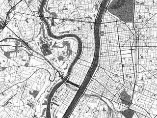 Obraz premium Black and white cartographic illustration of Lyon, France, in hand-drawn sketch form.