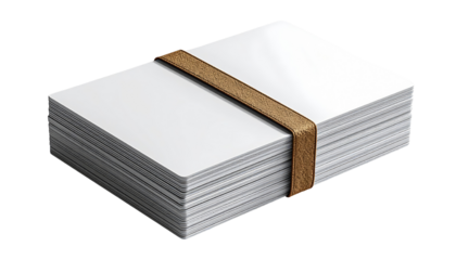 Stack of blank white papers bound with a brown band